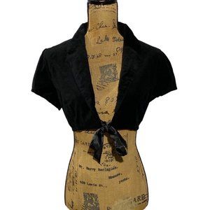 BCIH‎ Crop Blazer Jacket Best Chick in Heels XL Black Velvet Velour Satin Ribbon